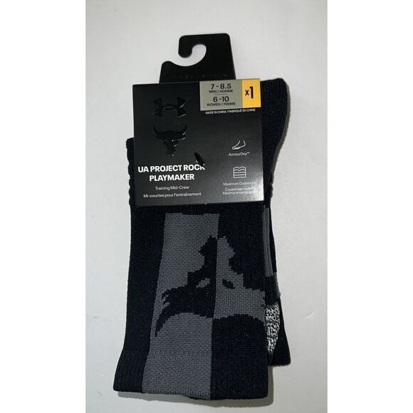Under Armour 1375676 001 Medium Mens 7-8.5 Project Rock Playmaker Mid-Crew Socks - Picture 1 of 6